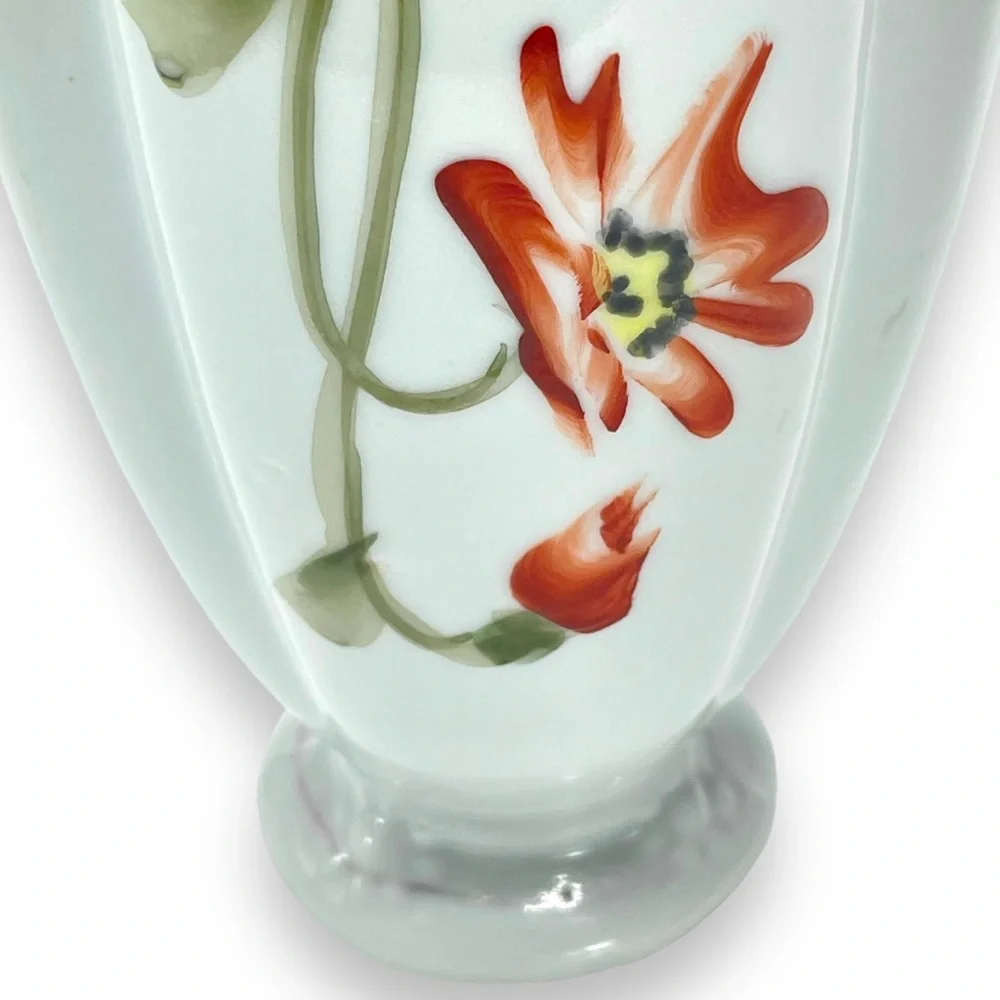 Nippon Hand-Painted Porcelian 2 Handle Vase Floral Lake  Pattern & Gold Trim